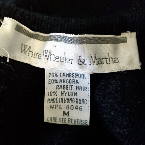 White Wheeler & Martha Sweater Size Medium Black Lambswool Angora Embellished - Picture 11 of 12